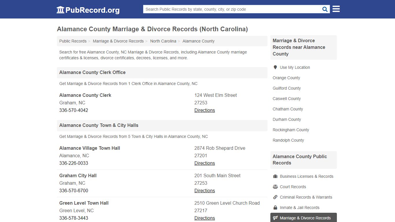 Alamance County Marriage & Divorce Records (North Carolina)